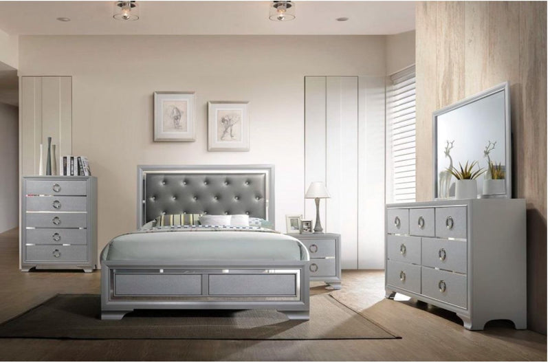 LUMEN 5 PC BEDROOM SET (BED, DRESSER, CHEST, NIGHTSTAND, MIRROR)