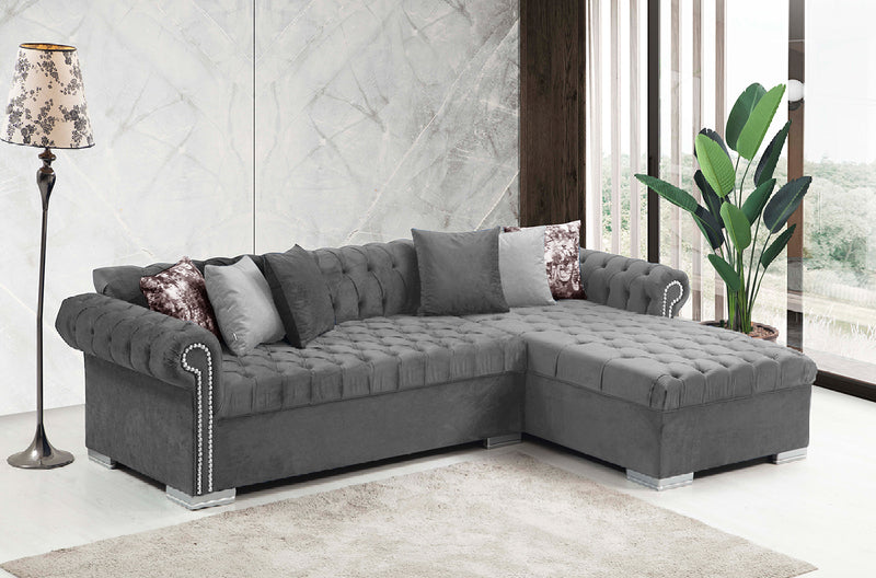 Icarus  L Double Chase Sectional Velvet Upholstery - Black