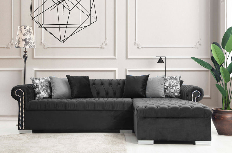 Icarus  L Double Chase Sectional Velvet Upholstery - Black