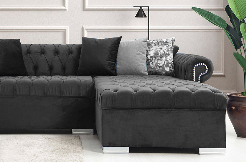 Icarus  L Double Chase Sectional Velvet Upholstery - Black