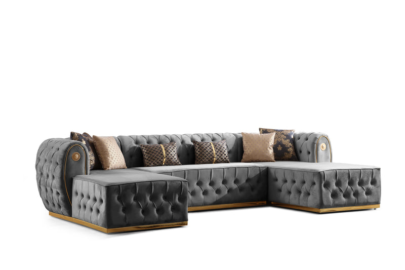 Luna U Double Chase Sectional Velvet Upholstery -  Gray** OUT OF STOCK**