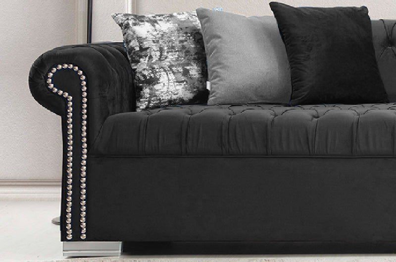 Icarus  L Double Chase Sectional Velvet Upholstery - Black