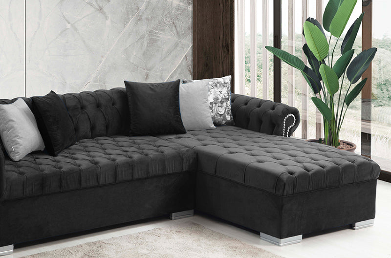 Icarus  L Double Chase Sectional Velvet Upholstery - Black