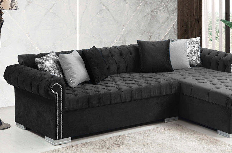 Icarus  L Double Chase Sectional Velvet Upholstery - Black