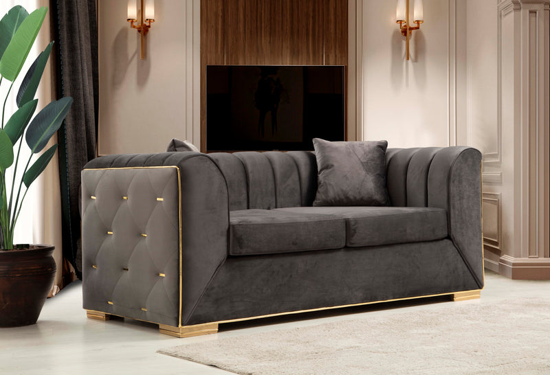 Armony Sofa & Loveseat - Velvet Upholstery - Black