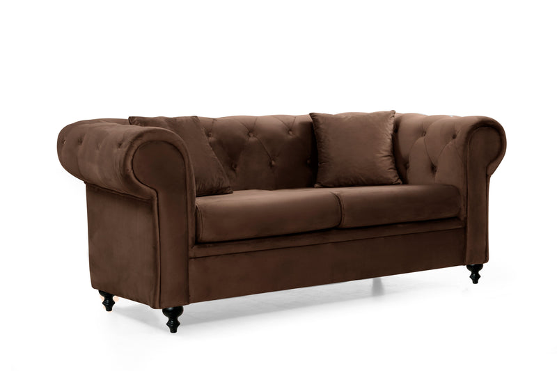 Icarus Sofa & Loveseat - Velvet Upholstery - Brown