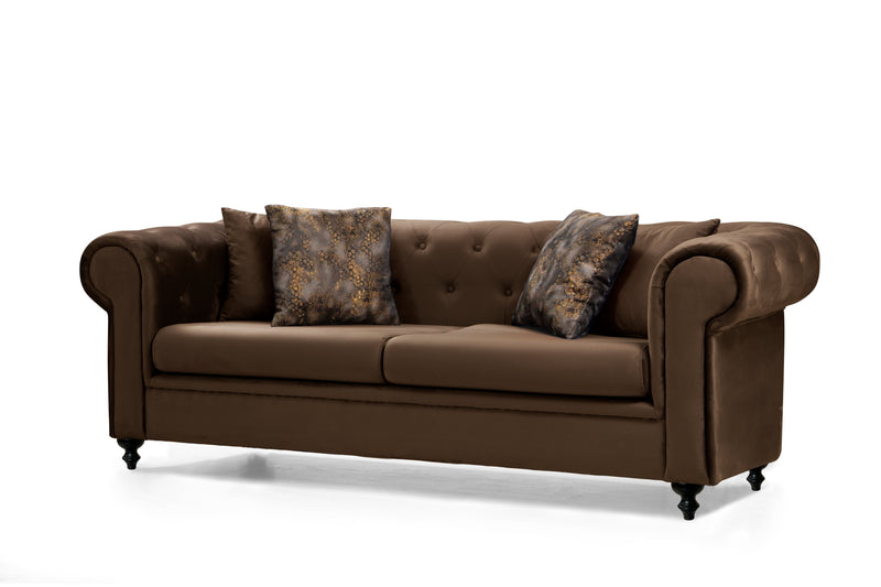 Icarus Sofa & Loveseat - Velvet Upholstery - Brown