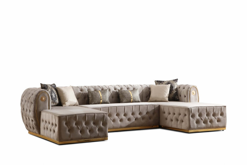 Luna U Double Chase Sectional Velvet Upholstery -  Gray** OUT OF STOCK**