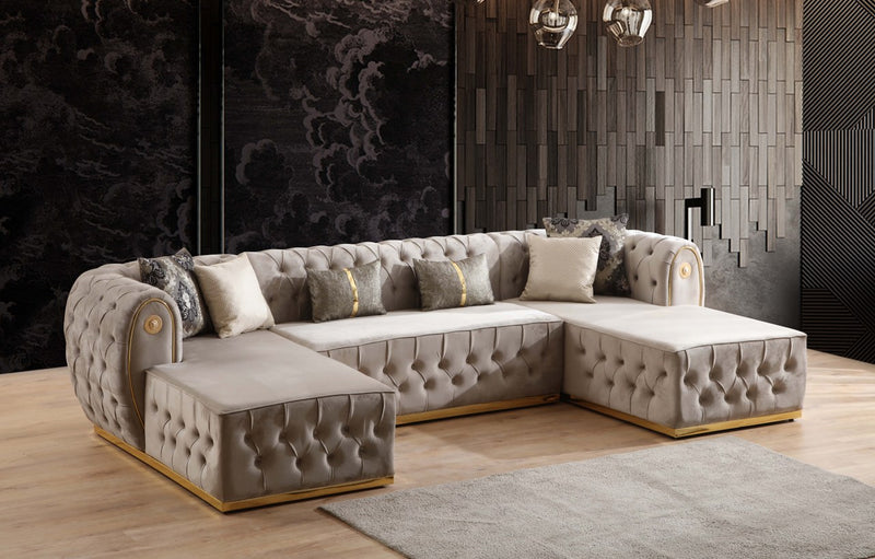 Luna U Double Chase Sectional Velvet Upholstery -  Gray** OUT OF STOCK**