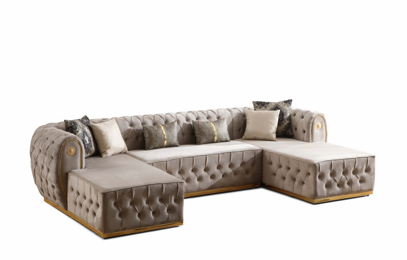 Luna U Double Chase Sectional Velvet Upholstery -  Gray** OUT OF STOCK**