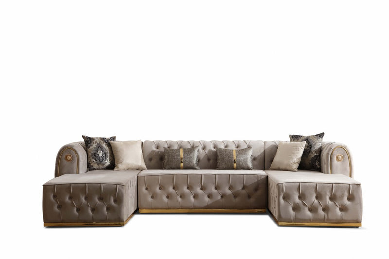 Luna U Double Chase Sectional Velvet Upholstery -  Gray** OUT OF STOCK**