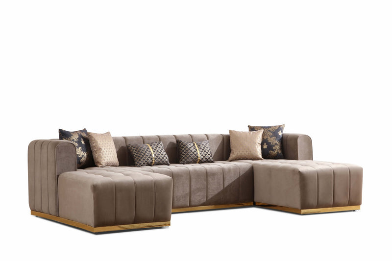 Siesta U Double Chase Sectional Velvet Upholstery- Burgundy