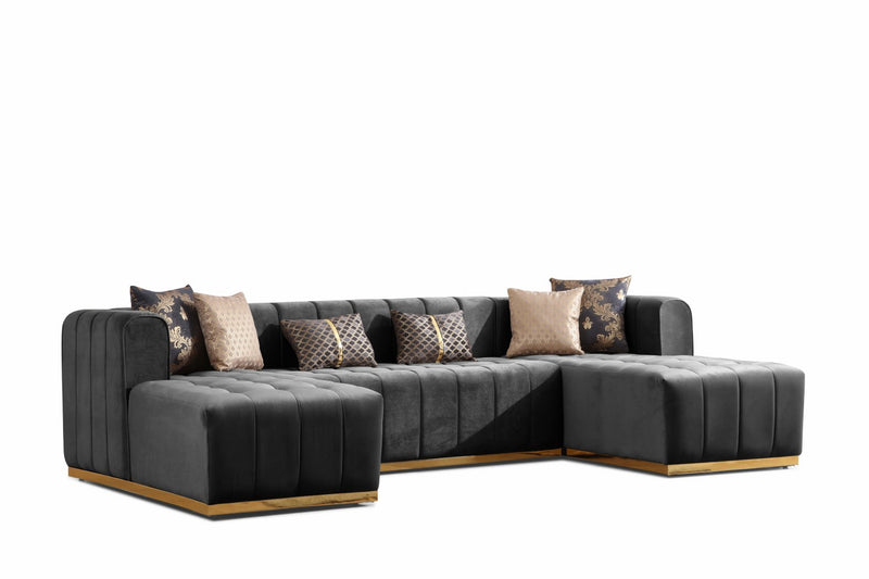 Siesta U Double Chase Sectional Velvet Upholstery- Burgundy