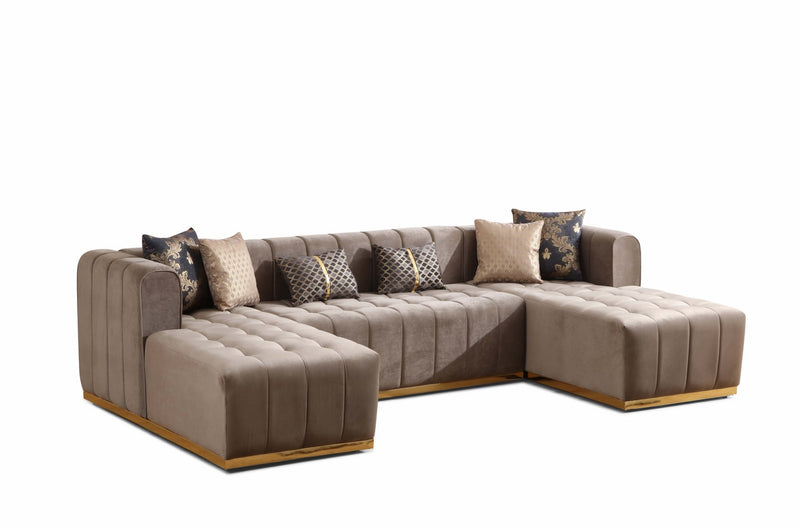 Siesta U Double Chase Sectional Velvet Upholstery- Burgundy