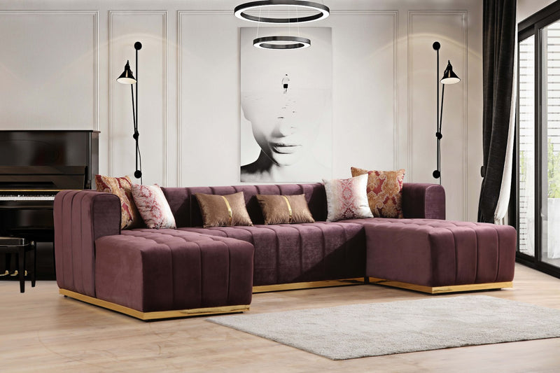 Luna U Double Chase Sectional Velvet Upholstery -  Gray** OUT OF STOCK**