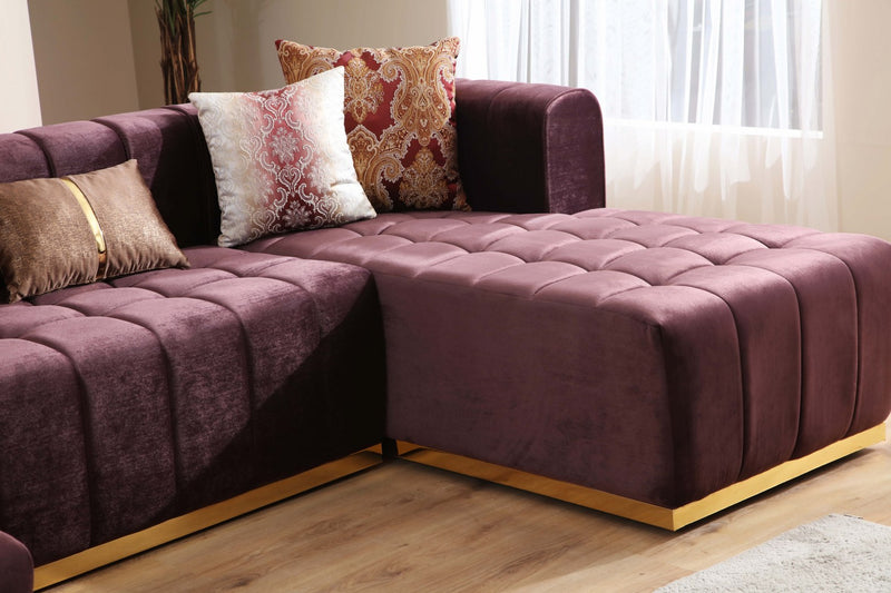 Siesta U Double Chase Sectional Velvet Upholstery- Burgundy