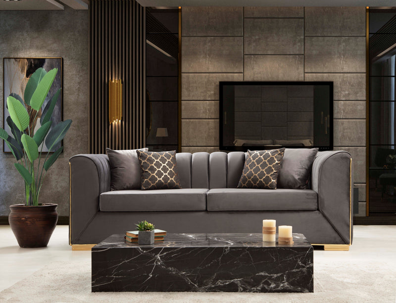 Armony Sofa & Loveseat - Velvet Upholstery - Gray