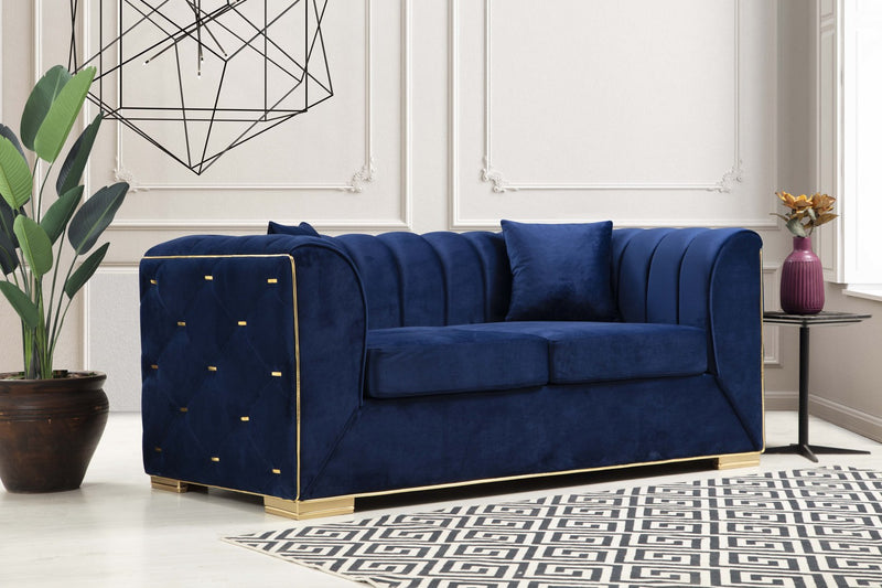 Armony Sofa & Loveseat - Velvet Upholstery - Navy Blue