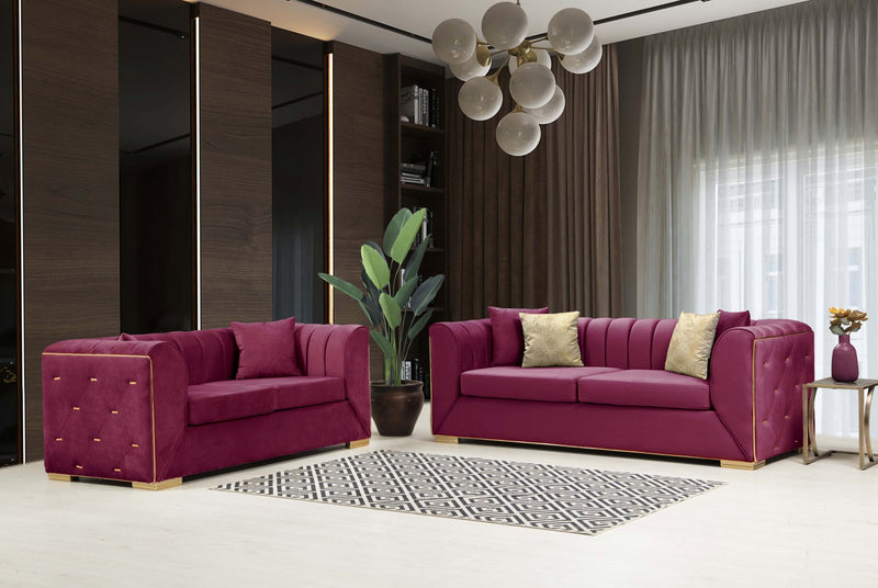 Armony Sofa & Loveseat - Velvet Upholstery - Fushia