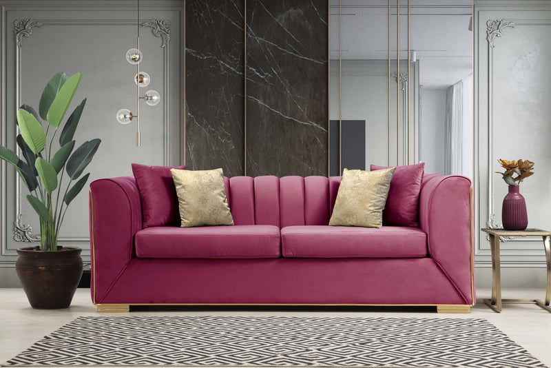 Armony Sofa & Loveseat - Velvet Upholstery - Fushia