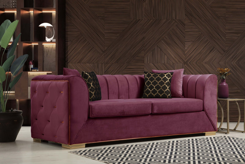 Armony Sofa & Loveseat - Velvet Upholstery - Fushia