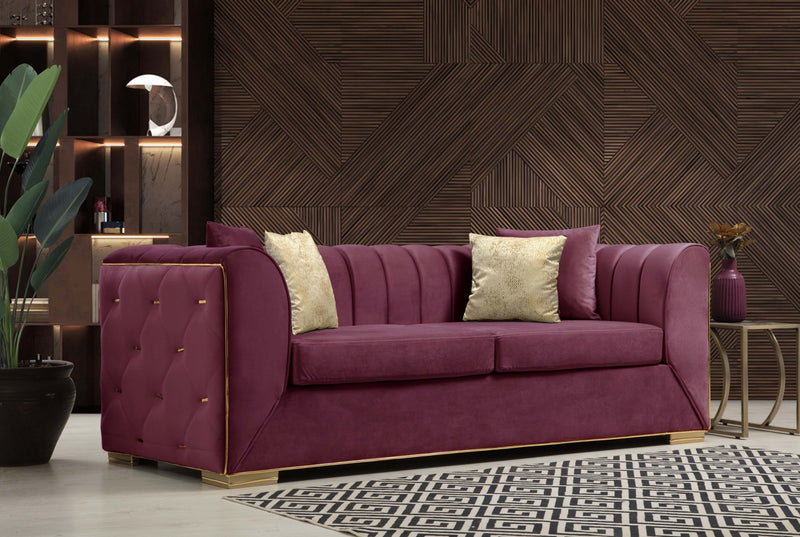 Armony Sofa & Loveseat - Velvet Upholstery - Fushia