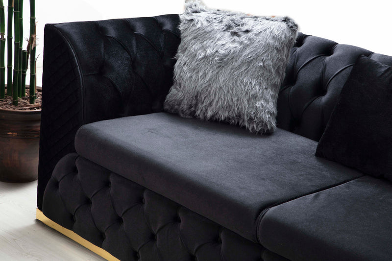 Veranda Sofa & Loveseat - Velvet Upholstery - Black