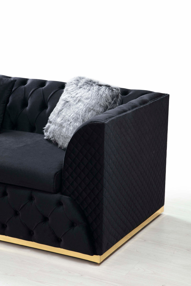 Veranda Sofa & Loveseat - Velvet Upholstery - Black