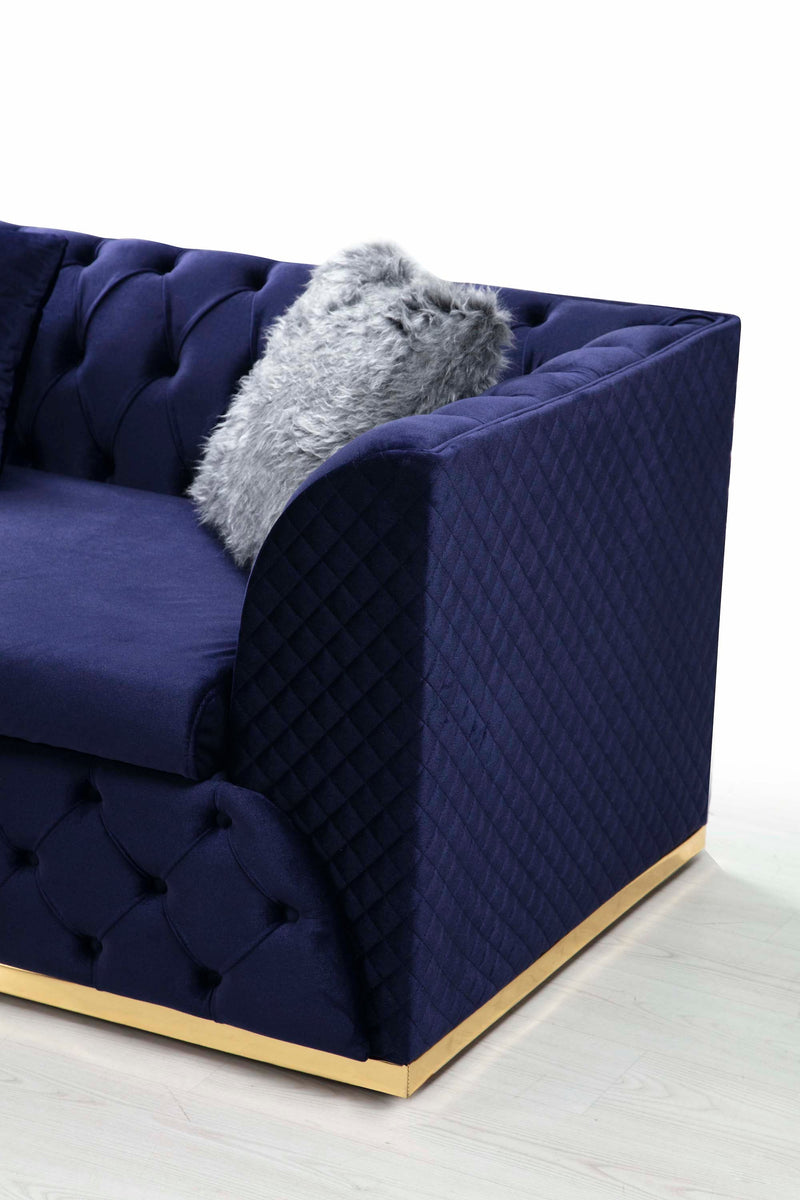 Veranda Sofa & Loveseat - Velvet Upholstery - Navy Blue