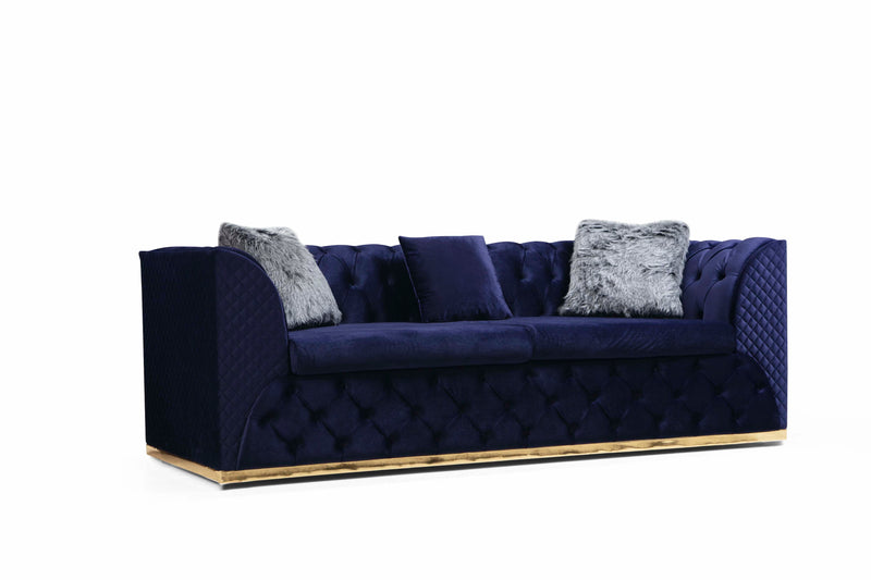 Veranda Sofa & Loveseat - Velvet Upholstery - Navy Blue