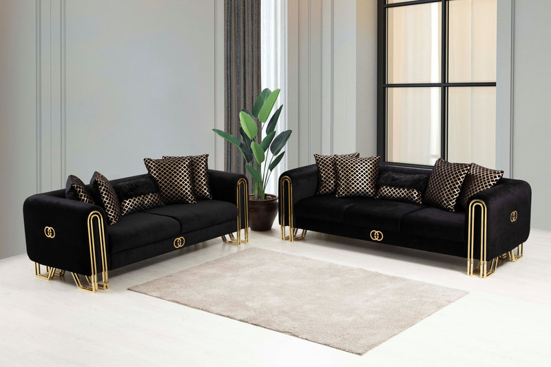 Milano Sofa & Loveseat - Velvet Upholstery - Black