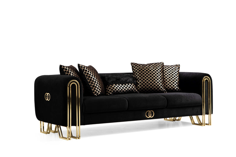 Milano Sofa & Loveseat - Velvet Upholstery - Black