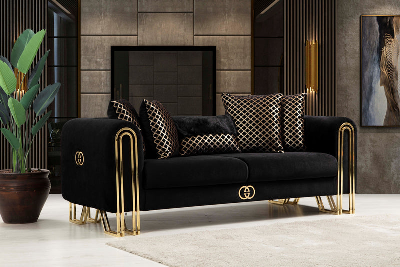 Milano Sofa & Loveseat - Velvet Upholstery - Black