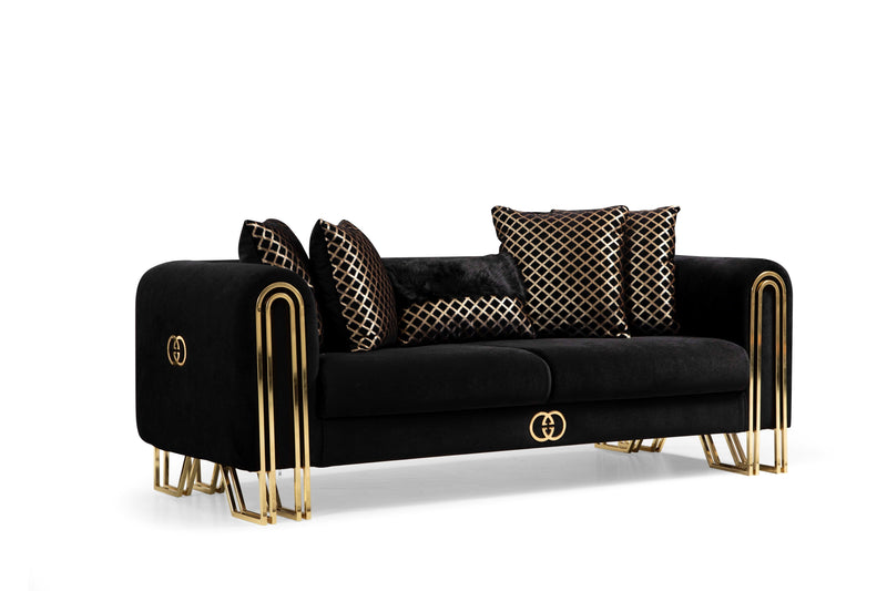 Milano Sofa & Loveseat - Velvet Upholstery - Black