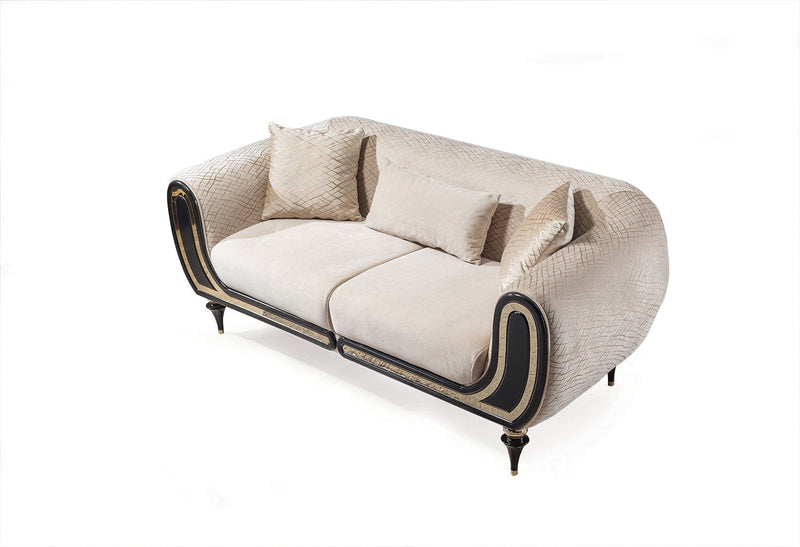 Avalon Sofa & Loveseat - Velvet Upholstery - Cream