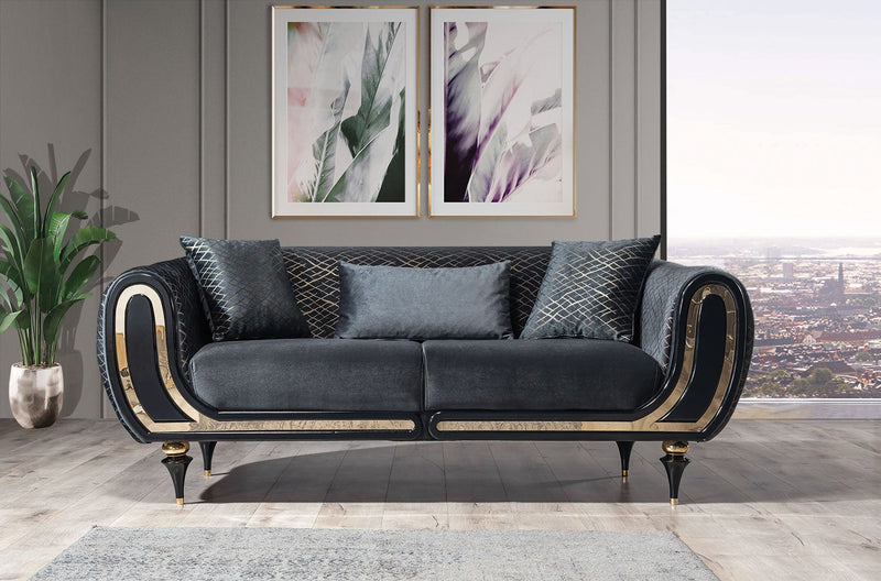 Avalon Sofa & Loveseat - Velvet Upholstery - Navy Blue