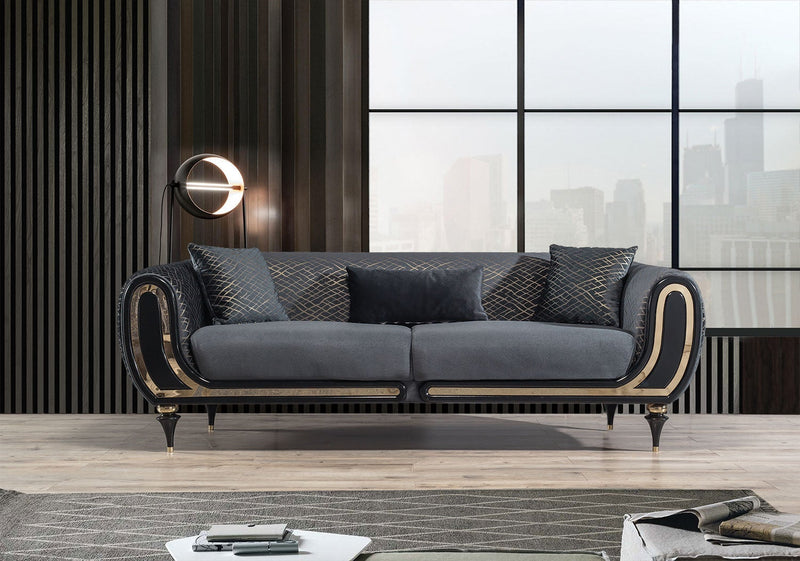 Avalon Sofa & Loveseat - Velvet Upholstery - Black