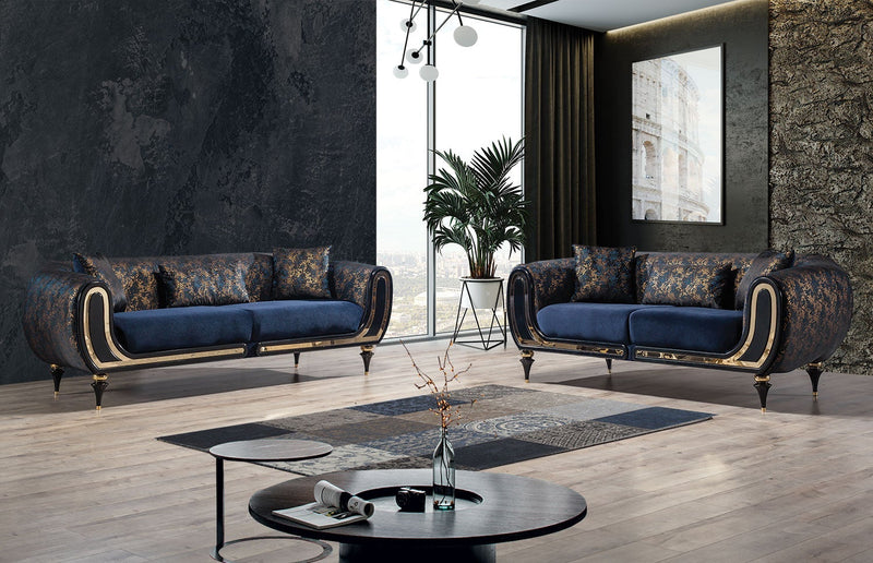 Avalon Sofa & Loveseat - Velvet Upholstery - Navy Blue