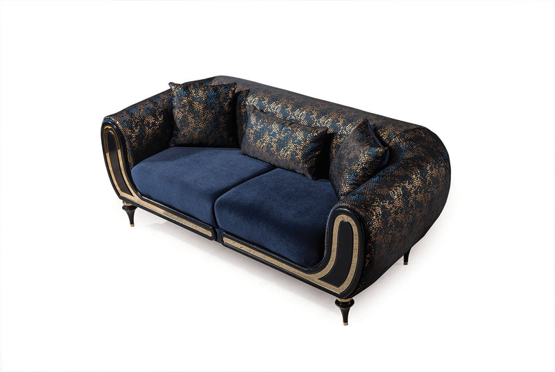 Avalon Sofa & Loveseat - Velvet Upholstery - Navy Blue