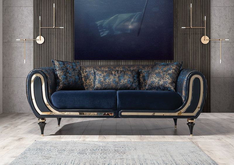 Avalon Sofa & Loveseat - Velvet Upholstery - Navy Blue