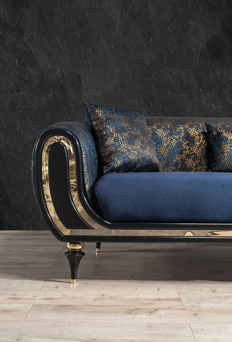 Avalon Sofa & Loveseat - Velvet Upholstery - Navy Blue