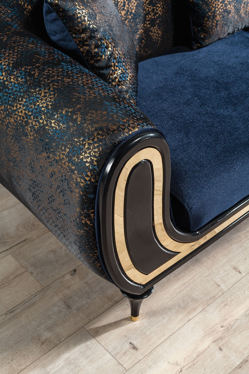 Avalon Sofa & Loveseat - Velvet Upholstery - Navy Blue