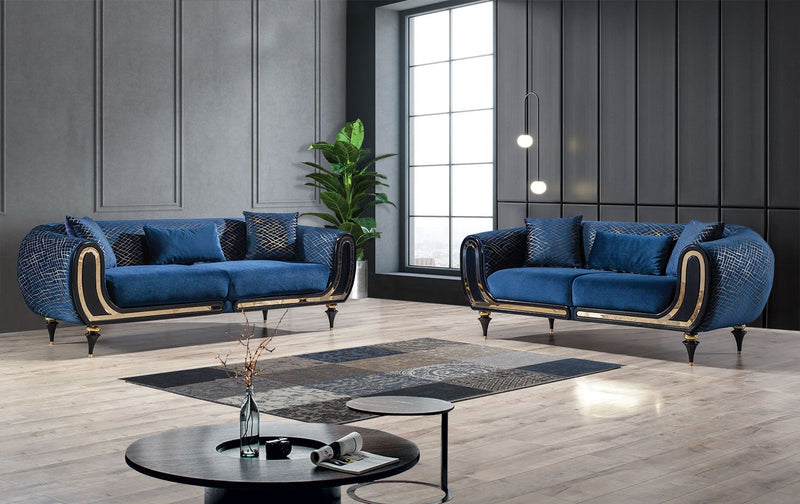 Avalon Sofa & Loveseat - Velvet Upholstery - Navy Blue