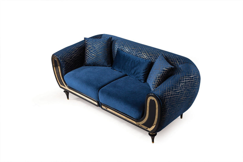 Avalon Sofa & Loveseat - Velvet Upholstery - Navy Blue