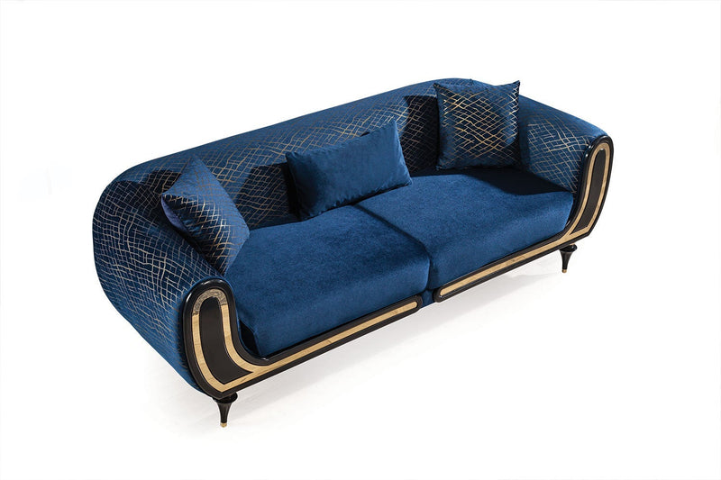 Avalon Sofa & Loveseat - Velvet Upholstery - Navy Blue