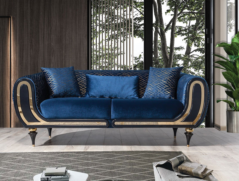 Avalon Sofa & Loveseat - Velvet Upholstery - Navy Blue