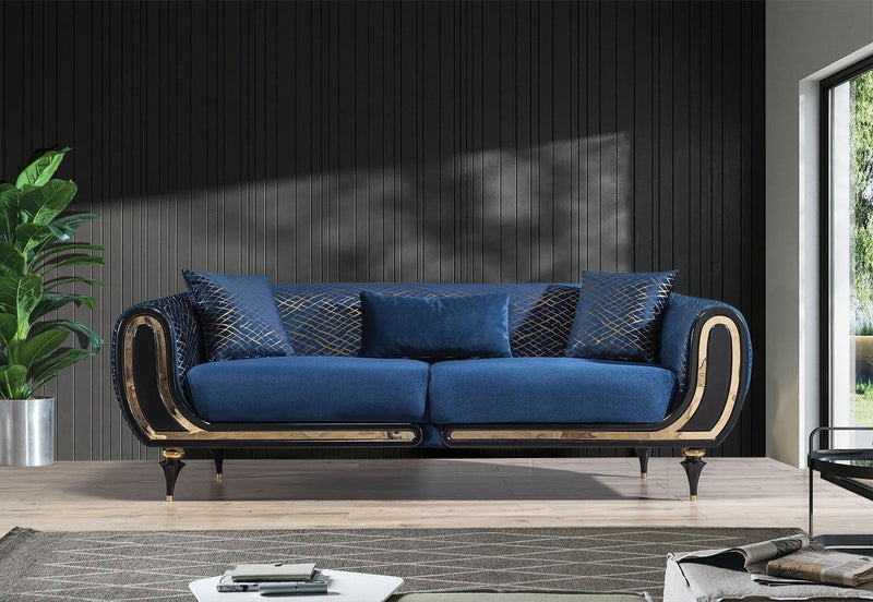 Avalon Sofa & Loveseat - Velvet Upholstery - Navy Blue