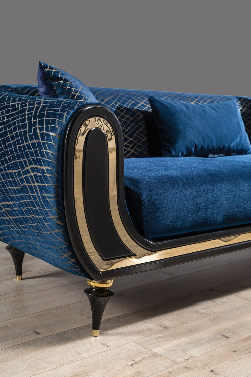 Avalon Sofa & Loveseat - Velvet Upholstery - Navy Blue