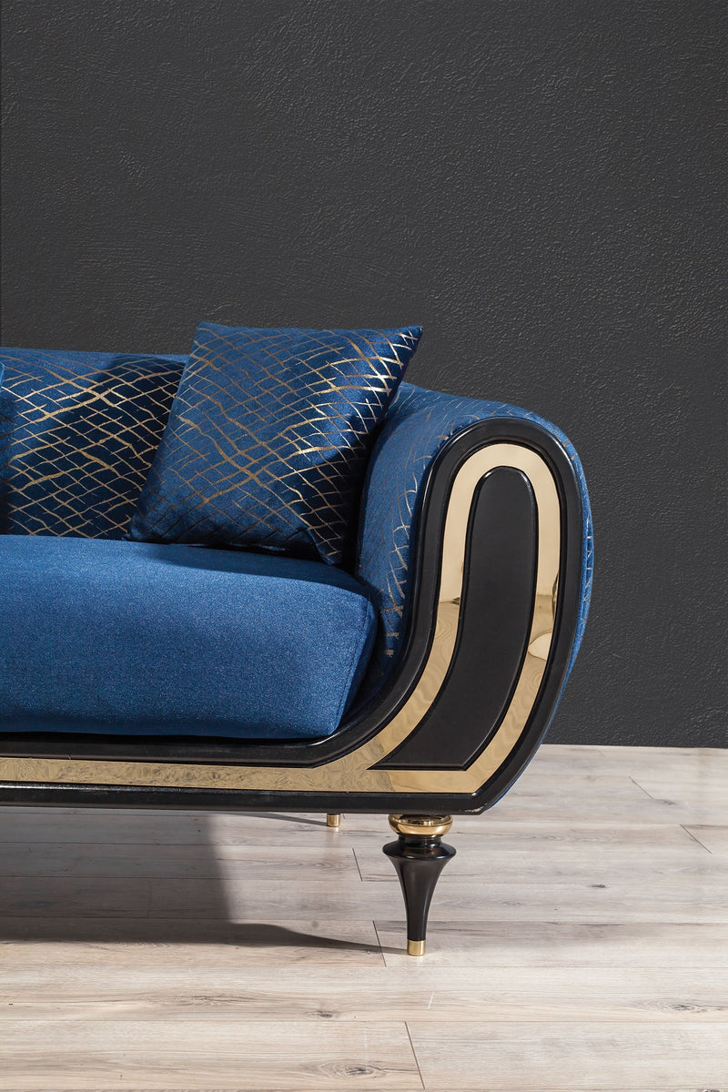 Avalon Sofa & Loveseat - Velvet Upholstery - Navy Blue