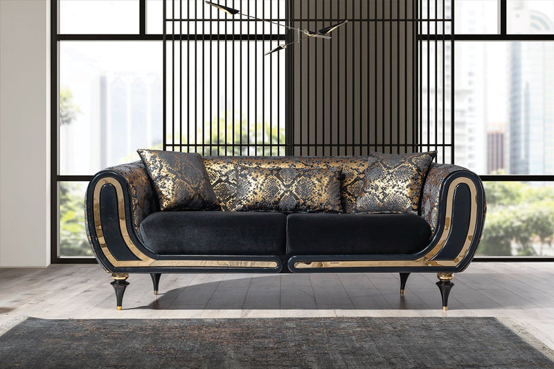 Avalon Sofa & Loveseat - Velvet Upholstery - Navy Blue